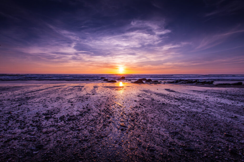 Purple skies at Watergate Bay, close to Newquay