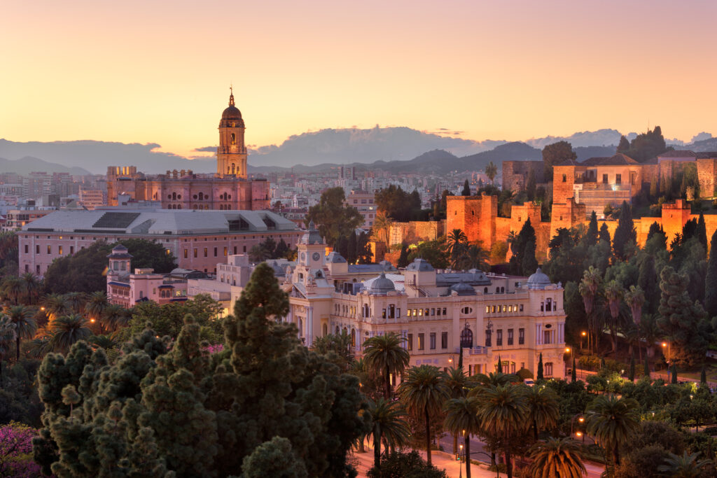 The sun goes down over Malaga