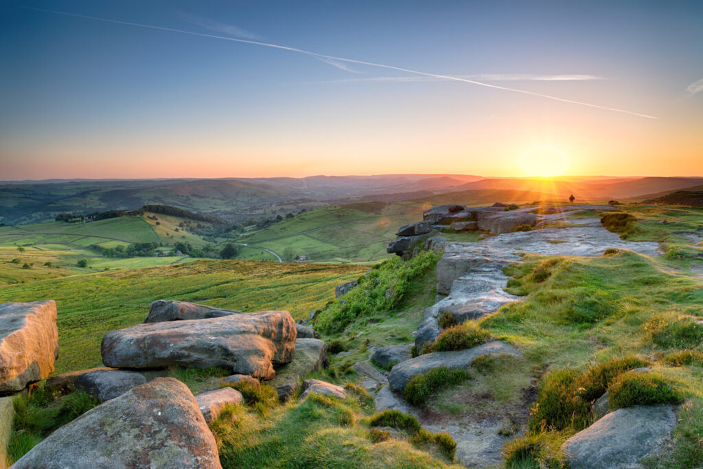 The sun sets on Higger Tor in the Peak District, just a few miles outside Sheffield