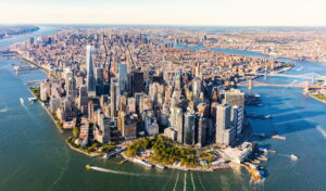 Aerial view of lower Manhattan New York City