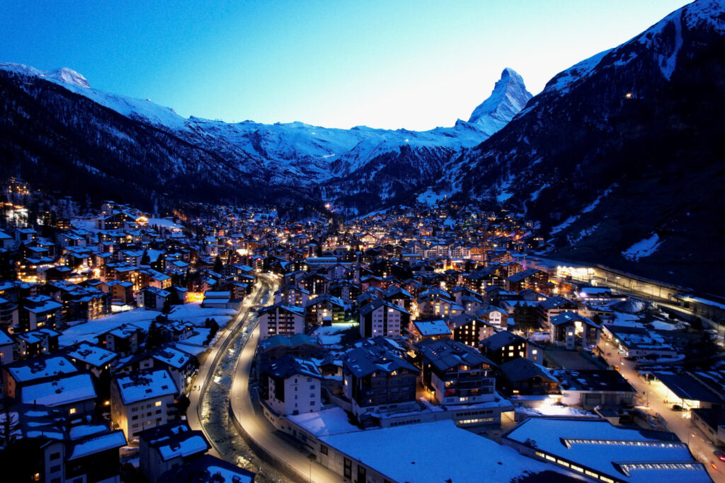 The Blue Hour in Zermatt, looking towards the Matterhorn