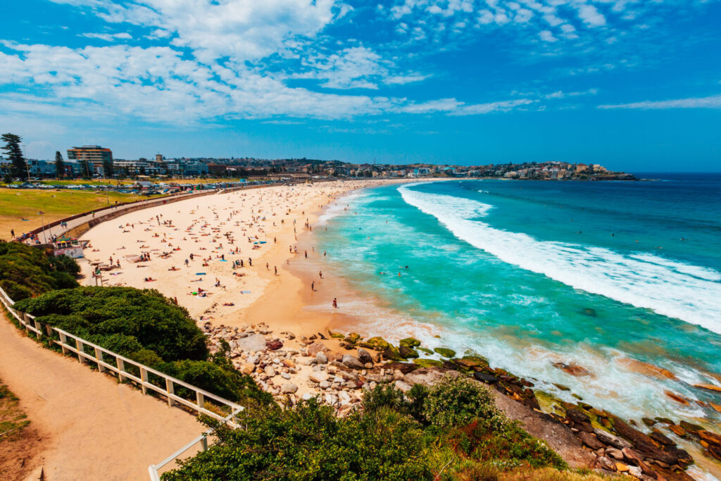 Golden sand and turquoise waters at Bondi Beach, Sydney
