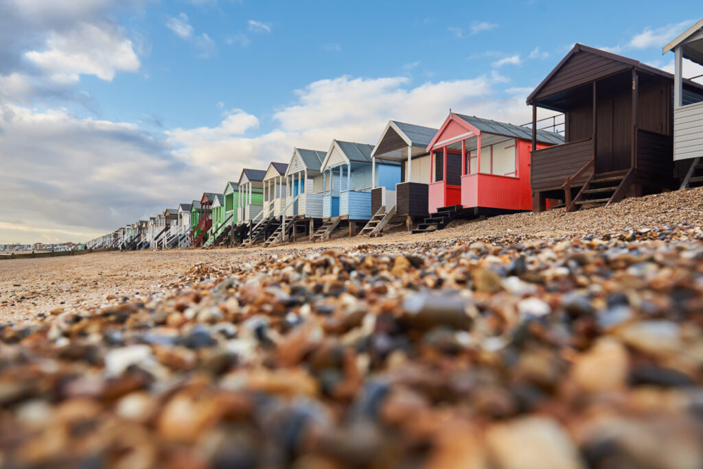 Colourful cottages on Southend beach