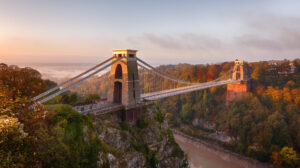 Clifton Suspension Bridge on an autumn morning as the sun rises