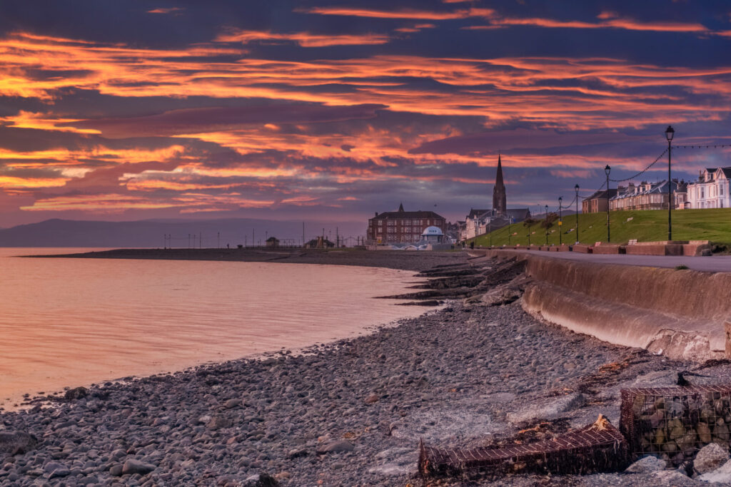 The sun sets over Largs seafront