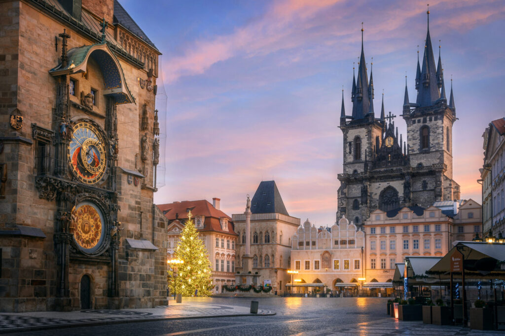 Prague’s historic Astronomical Clock and Tyn Church