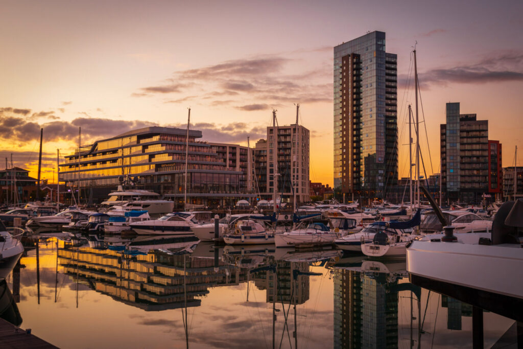 Sunset over Southampton’s marina