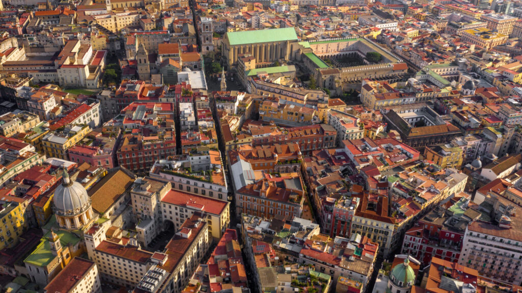 Aerial view of Spaccanapoli and the Basilica of Santa Chiara
