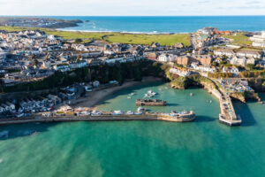 Newquay, Cornwall from the air in January 2023.