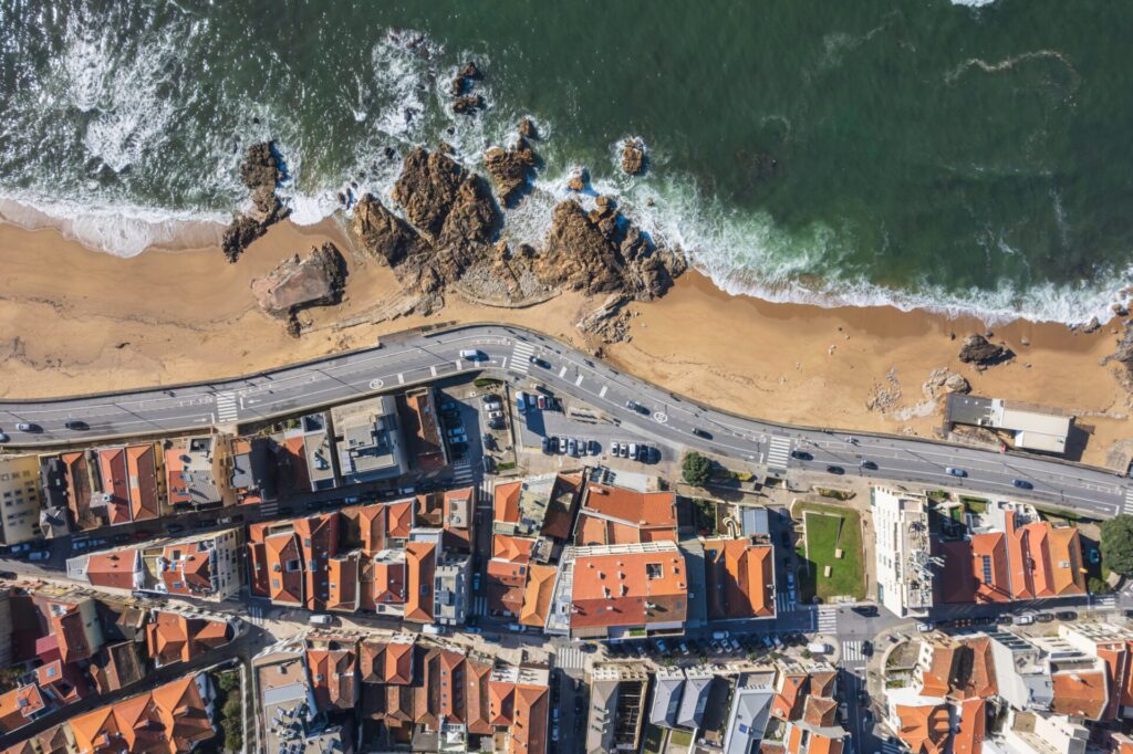 Captivating Aerial Vista of Foz Do Douro Beach and the Vibrant Porto Cityscape
