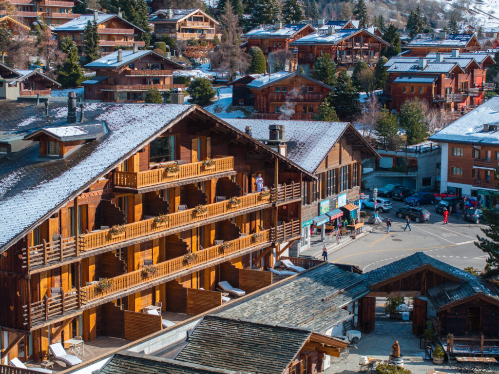 Classic wooden chalets in Verbier Village