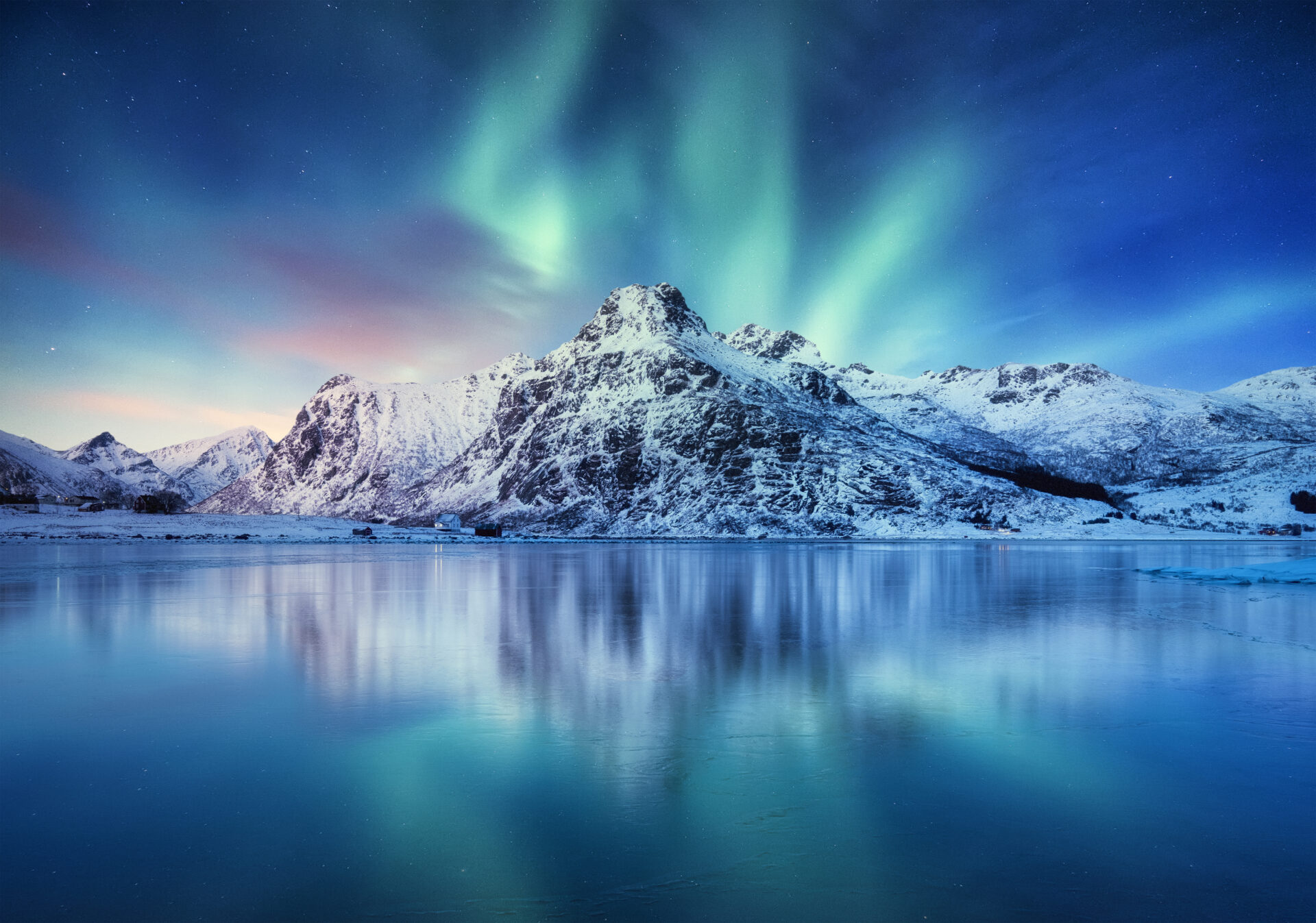 Aurora Borealis, Lofoten islands, Norway. Nothen light, mountain